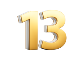 3D Golden Shiny Number 13 Thirteen With Silver Outline 3D Illustration png