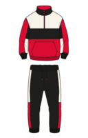 A red and black tracksuit with a white and black stripe png