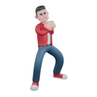 Singing Personality 3D. A male singer is standing facing left with his legs slightly bent and his hands clasped together and crossed in front of his chest. Vocalist Design png