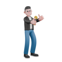Animated Cartoon Music Star. A male musician is singing and enjoying it. Vocal Performer png