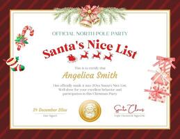 Santa Nice List Certificate for Children Christmas Party template