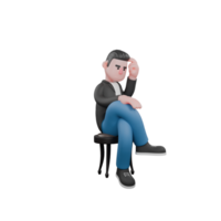 3D Musician Character Model. A man who is thinking while sitting. Animated Musician. png