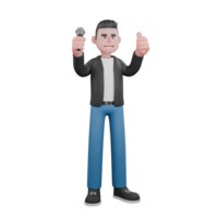 3D Musician Design. A musician gives a thumbs up after singing. Cartoon Character png