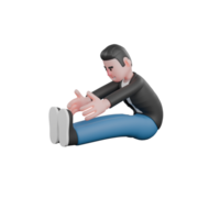 3D Musician Character Model. a male musician is doing a sitting stretch with a foot touch. Cartoon Performer png