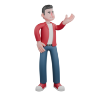 Male Cartoon Musician Model. A male singer is standing looking to the left while extending his left palm to the left side. 3D Music Icon png