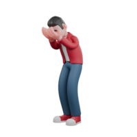 Illustrated Male Singer in 3D. A male singer is standing slightly bent over while washing his face with both palms. Music Performer png