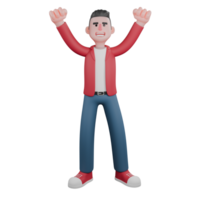 Singing Personality 3D. A male singer is standing with both of his hands raised up and clenched into fists. Singing Personality png