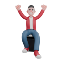 Animated Cartoon Singing Character. A male singer is sitting on a speaker with both hands raised up and clenched. Music Personality png