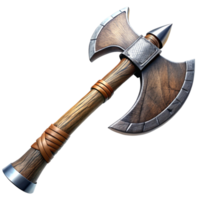 Medieval Double-Headed Axe with Wooden Handle for Fantasy Game Asset or Design Element png