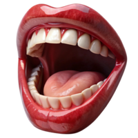 3D Render of Open Mouth with Shiny Teeth and Tongue png