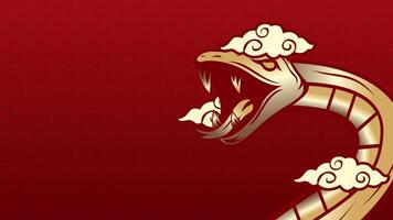 Chinese New Year 2025 Red Background animation with Snake zodiac Symbol and asian clouds video