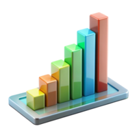 3D Rendered Colorful Bar Graph Chart on Mobile Phone Screen for Business and Marketing Presentation png