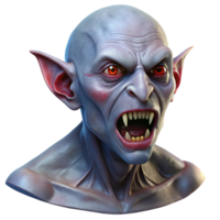 A Close-up of a Realistic 3D Render of a Vampire with Fangs and Red Eyes png
