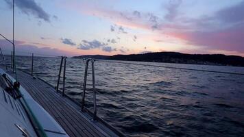 Sailing Yacht Moving On A Waves In A Narrow Strait Onboard View video
