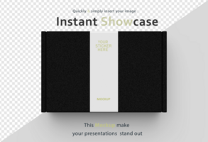 an instant show case with a black box on a white background psd