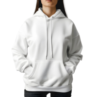 Simple White Hoodie Mockup Model Front Facing on a Plain Background for Apparel Designers and Custom Clothing Projects png