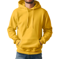 Simple Yellow Hoodie model Front View Mockup on a Clean Background Perfect for Clothing Design and Print on Demand png