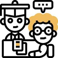 A cartoon of two people sitting at a table with a speech bubble vector