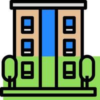 A building with a green background and blue windows vector