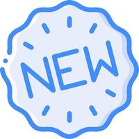 A blue and white sticker with the word new vector