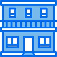 A blue building icon with a balcony vector