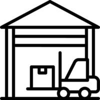 A forklift is parked in front of a warehouse vector