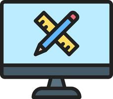 A computer monitor with a ruler and pencil icon vector