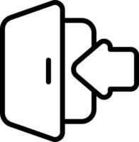 A black and white icon of a door with an arrow pointing to it vector