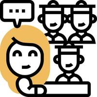 A cartoon woman is sitting at a table with a group of people vector