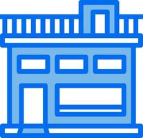 A blue building icon with a balcony vector