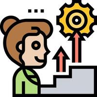 A woman is standing on a staircase with a cogwheel vector