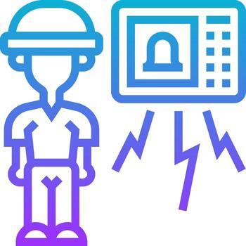 un hombre con un casco y un computadora pantalla vector