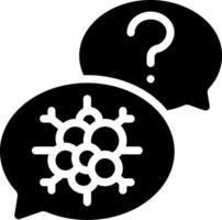 Two speech bubbles with a question mark and a black and white image of a virus vector