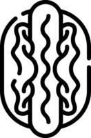 A black and white image of a hot dog with a line drawing vector