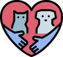 A heart with two hands holding a cat and dog vector