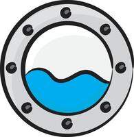 A porthole with a blue water in it vector