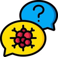 Two speech bubbles with a question mark and a virus vector