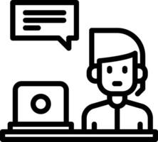 A man is sitting at a desk with a laptop and a chat bubble vector