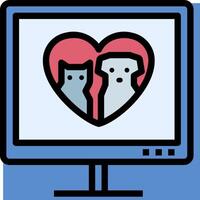 A computer screen with a cat and dog in a heart shape vector