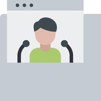 A person is sitting at a podium with microphones vector