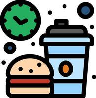 A hamburger and a cup of coffee are next to a clock vector
