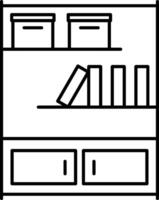 A black and white image of a shelf with boxes vector