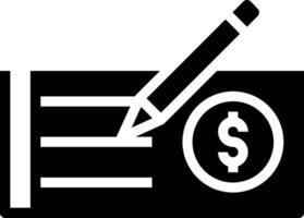 A black and white image of a check and a pen vector