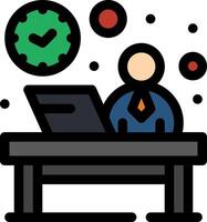 Businessman working at desk with clock and other icons vector
