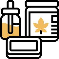 A jar of cannabis oil, a bottle of shampoo, and a container of soap vector