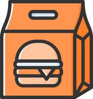 A hamburger in a paper bag icon vector