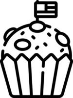 A black and white image of a cupcake with an american flag on top vector