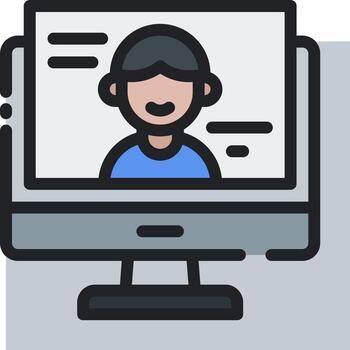 A person is on a computer screen with a computer monitor vector