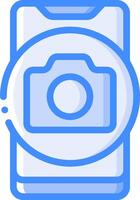 A camera icon with a blue background vector