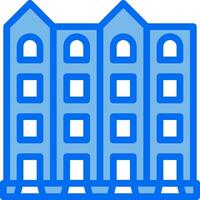 A blue building with windows and a door vector